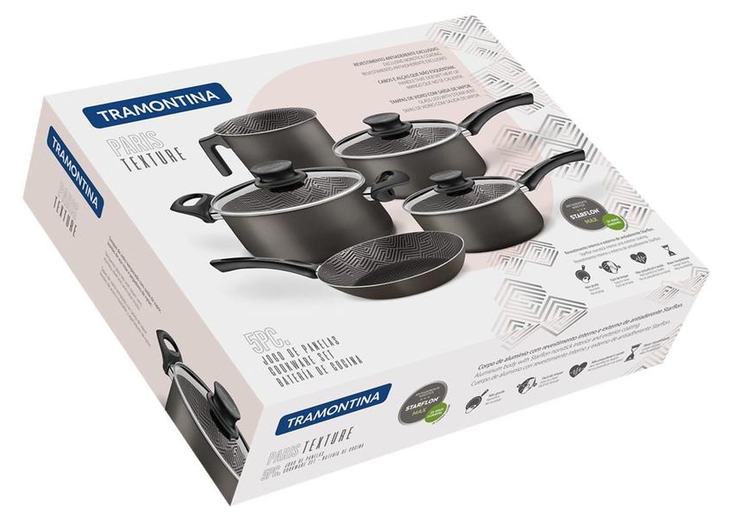 Jogo de Panelas Tramontina Antiaderente de Alumínio Grafite 5 Peças Texture Paris