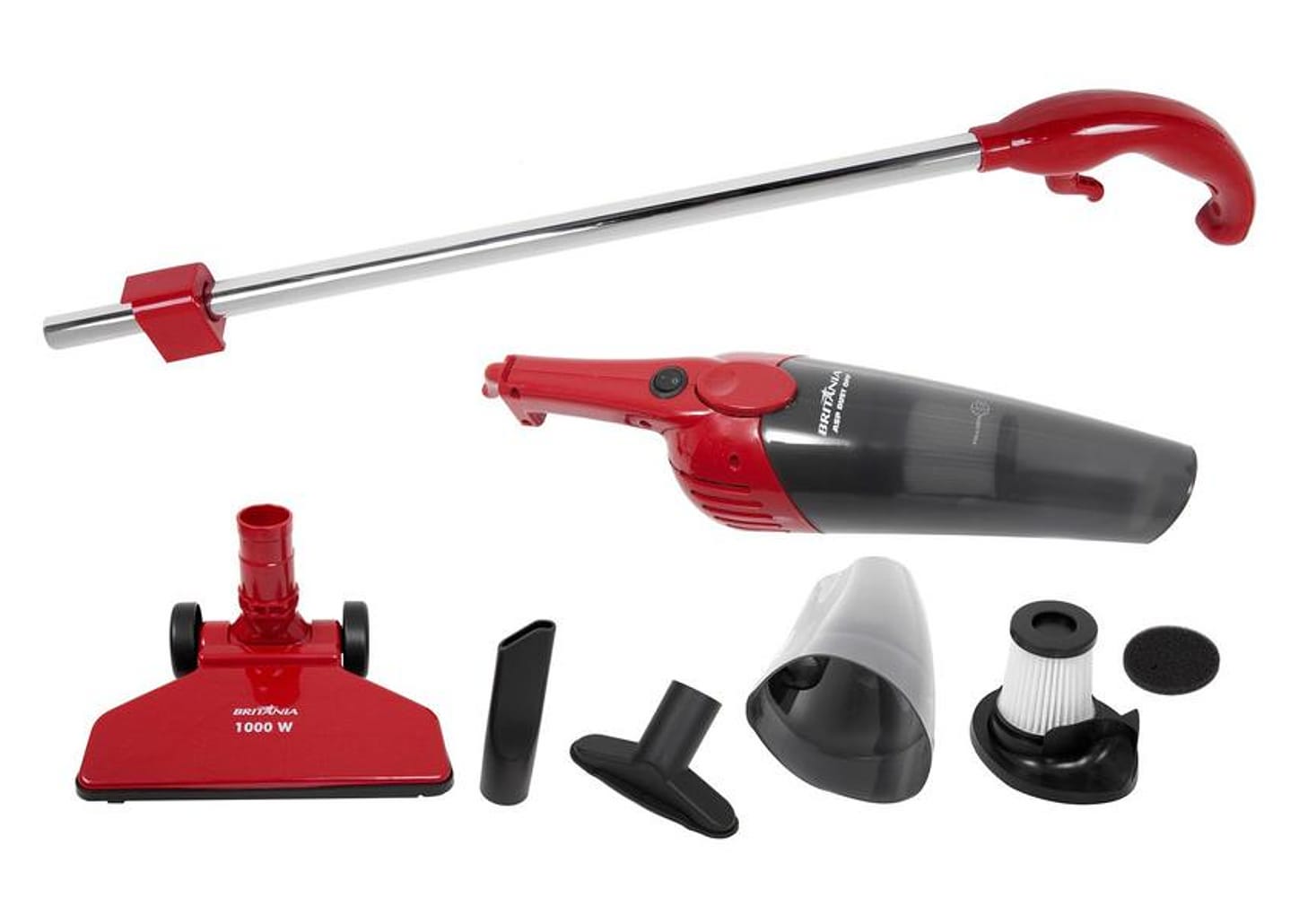 Aspirador de Pó Portátil Britânia 1000W - Dust Off Vermelho e Cinza