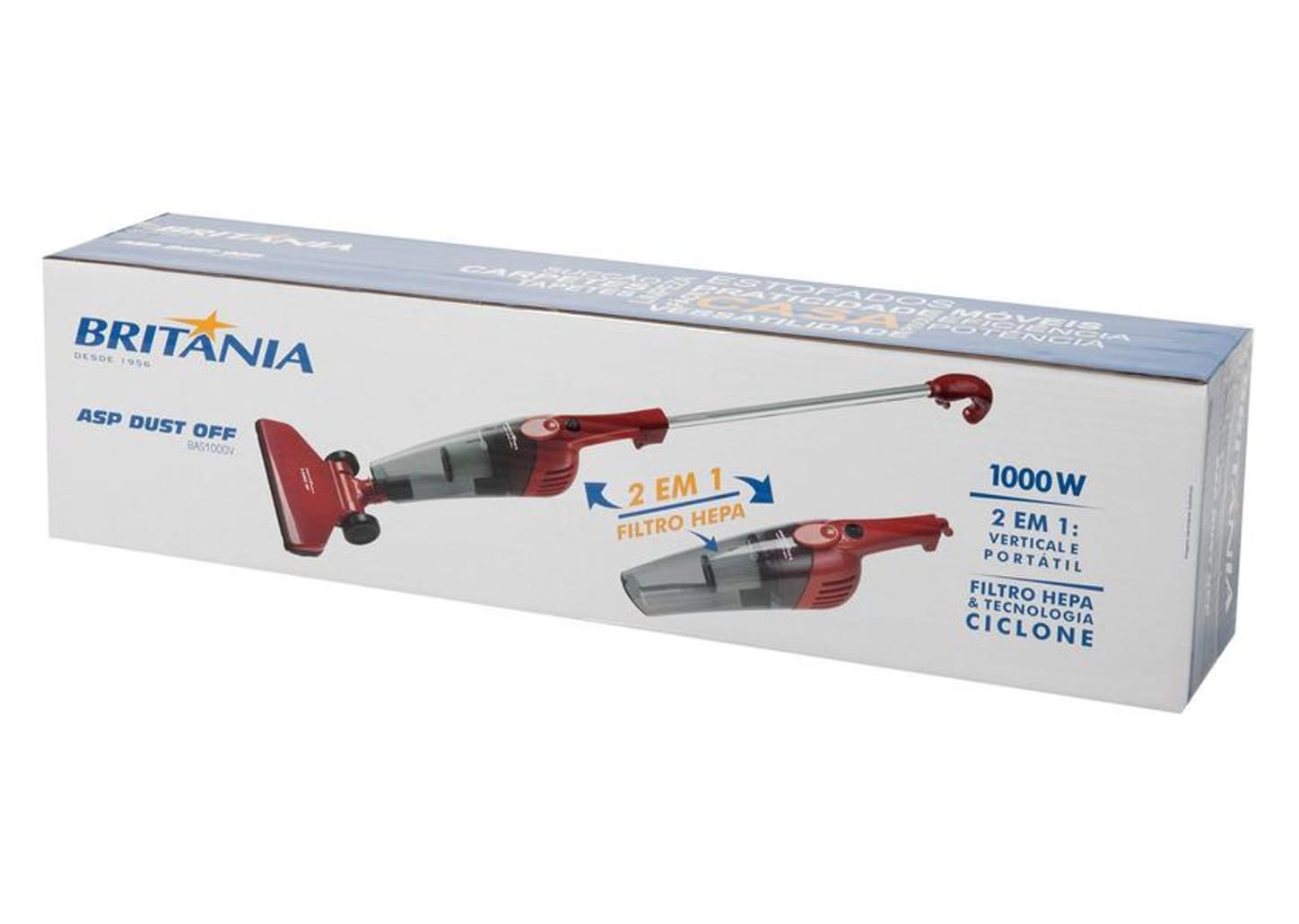 Aspirador de Pó Portátil Britânia 1000W - Dust Off Vermelho e Cinza