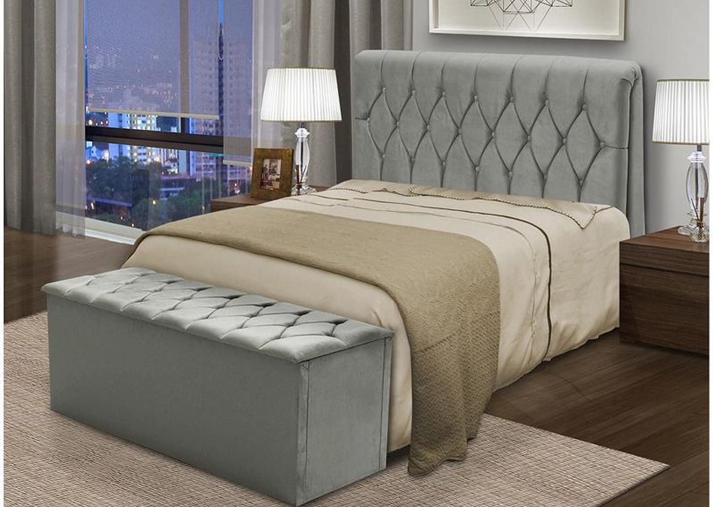 Cabeceira Casal Acolchoado Suede Dobuê Movelaria Istambul Grafite