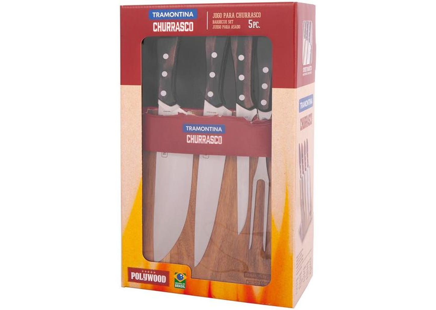 Jogo de Facas Churrasco Tramontina Inox com Suport - Polywood 5 Peças