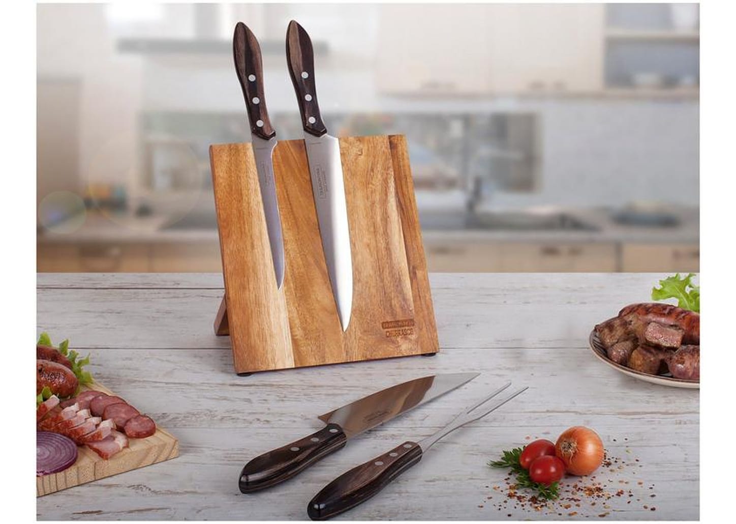 Jogo de Facas Churrasco Tramontina Inox com Suport - Polywood 5 Peças