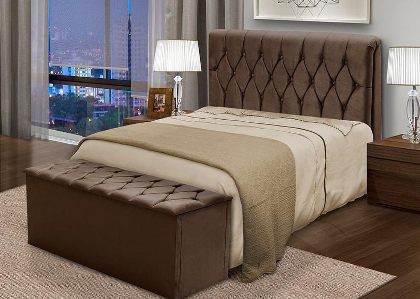 Cabeceira Casal Acolchoado Suede Dobuê Movelaria Istambul Chocolate