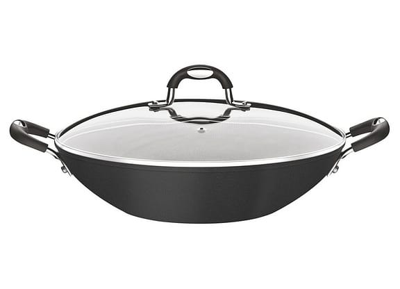 Panela Wok Antiaderente Tramontina de Alumínio com Tampa Mônaco Preta 32cm