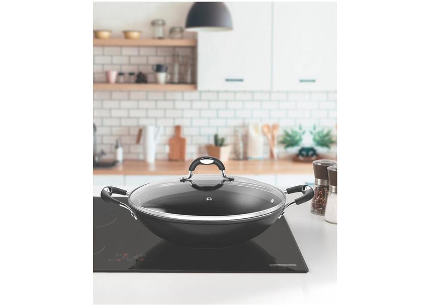 Panela Wok Antiaderente Tramontina de Alumínio com Tampa Mônaco Preta 32cm