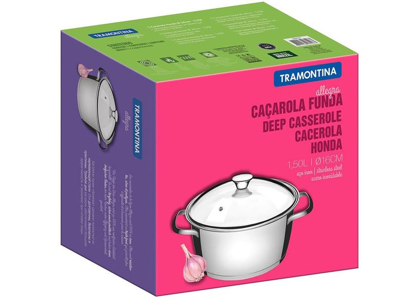 Caçarola Tramontina Inox 1,5L 16cm com Tampa - Allegra Funda