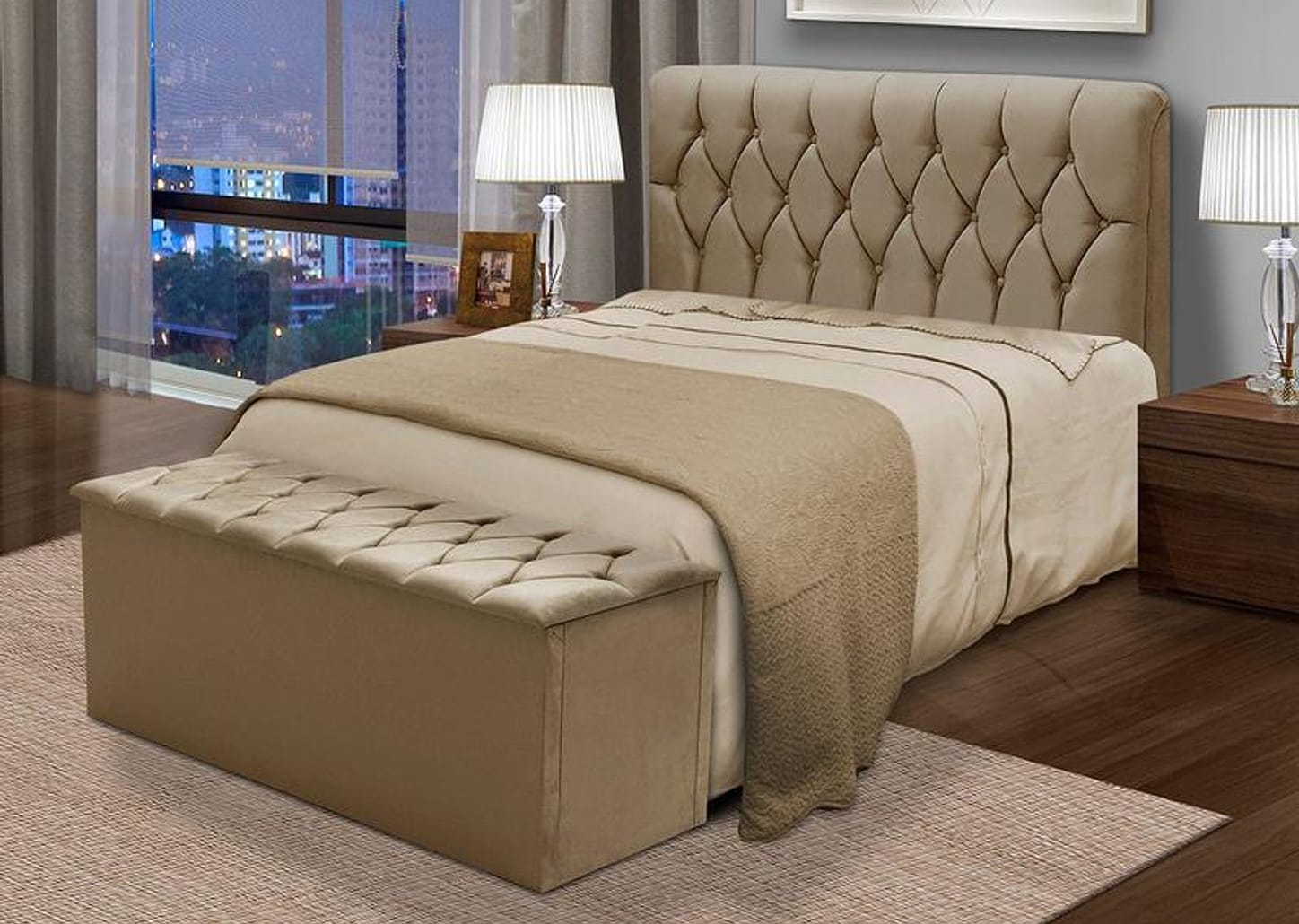 Cabeceira Casal Acolchoado Suede Dobuê Movelaria Istambul Mascavo