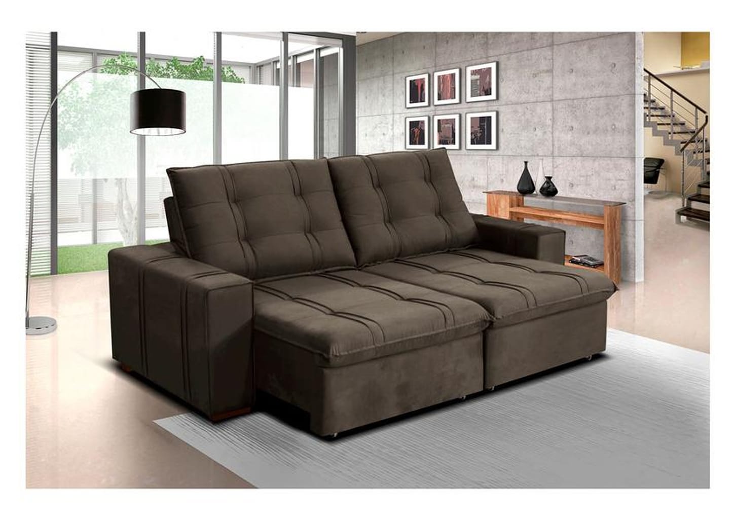 Sofá Retrátil Reclinável 4 Lugares Veludo Joly Bipartido Tallin Plus Gralha Azul