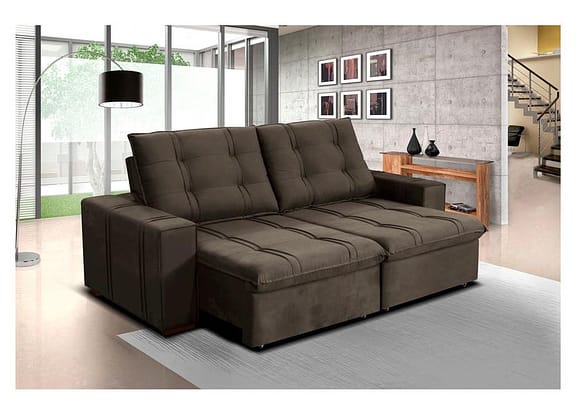 Sofá Retrátil Reclinável 4 Lugares Veludo Joly Bipartido Tallin Plus Gralha Azul