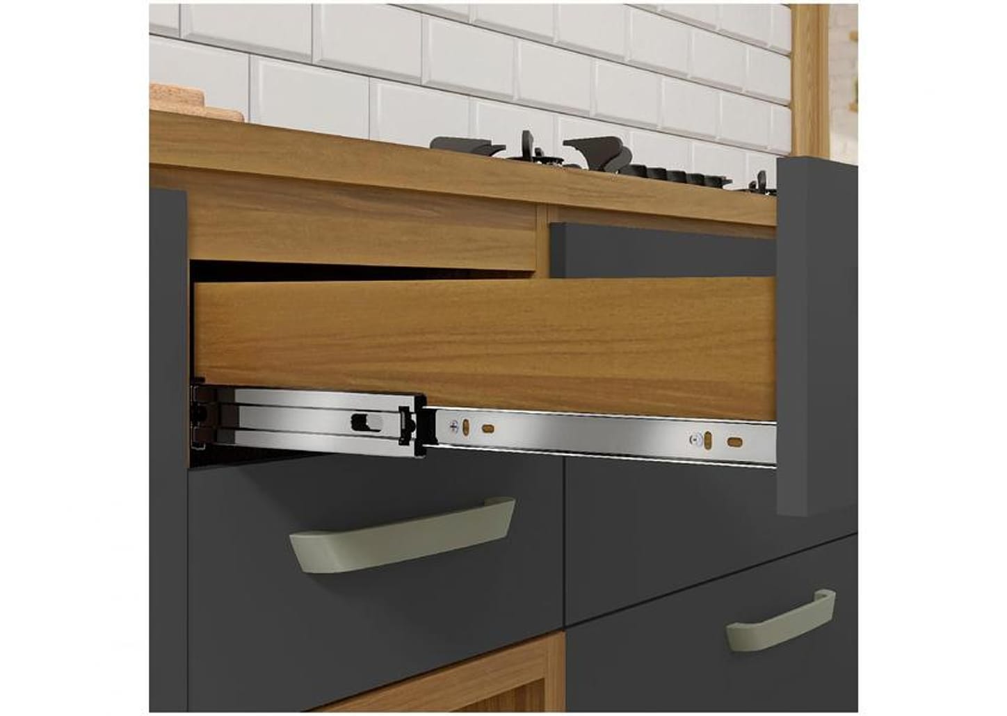 Balcão de Cozinha com Tampo Cozinhas Nesher 100% MDF 1 Porta 2 Gavetas Realeza