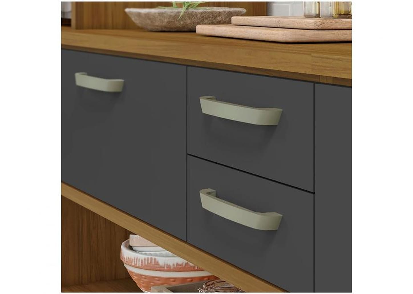 Balcão de Cozinha com Tampo Cozinhas Nesher 100% MDF 1 Porta 2 Gavetas Realeza