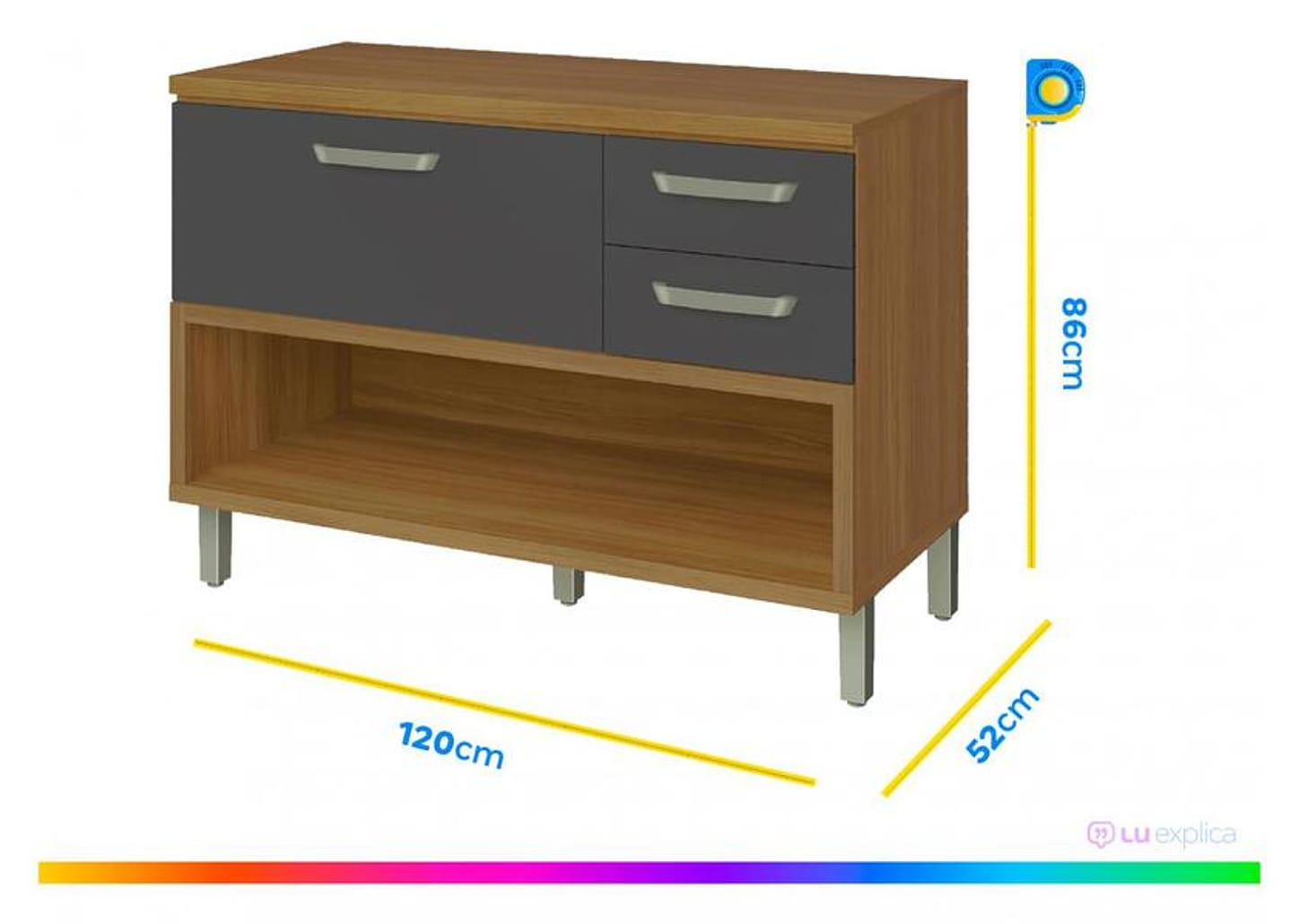 Balcão de Cozinha com Tampo Cozinhas Nesher 100% MDF 1 Porta 2 Gavetas Realeza