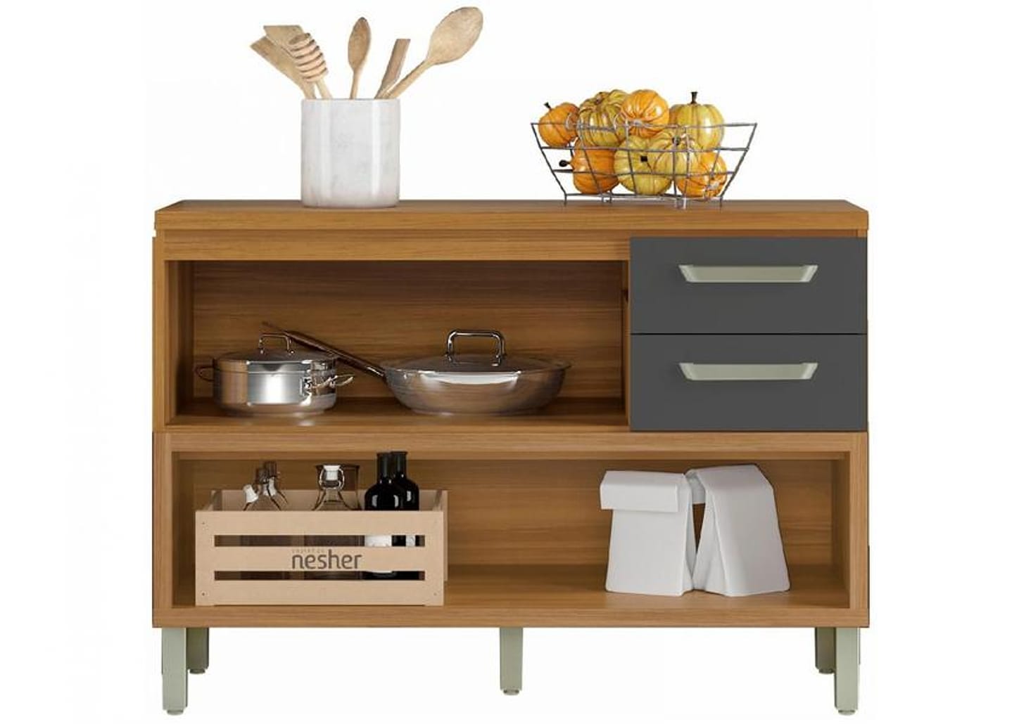 Balcão de Cozinha com Tampo Cozinhas Nesher 100% MDF 1 Porta 2 Gavetas Realeza