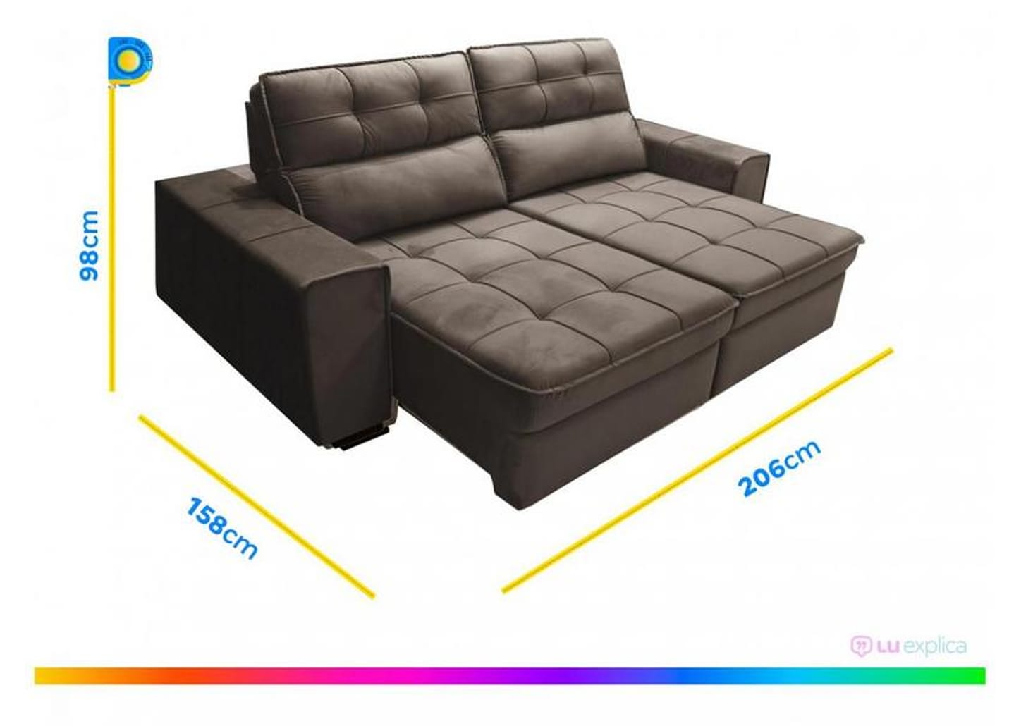 Sofá Retrátil Reclinável 3 Lugares Veludo Joly Barsa Gralha Azul