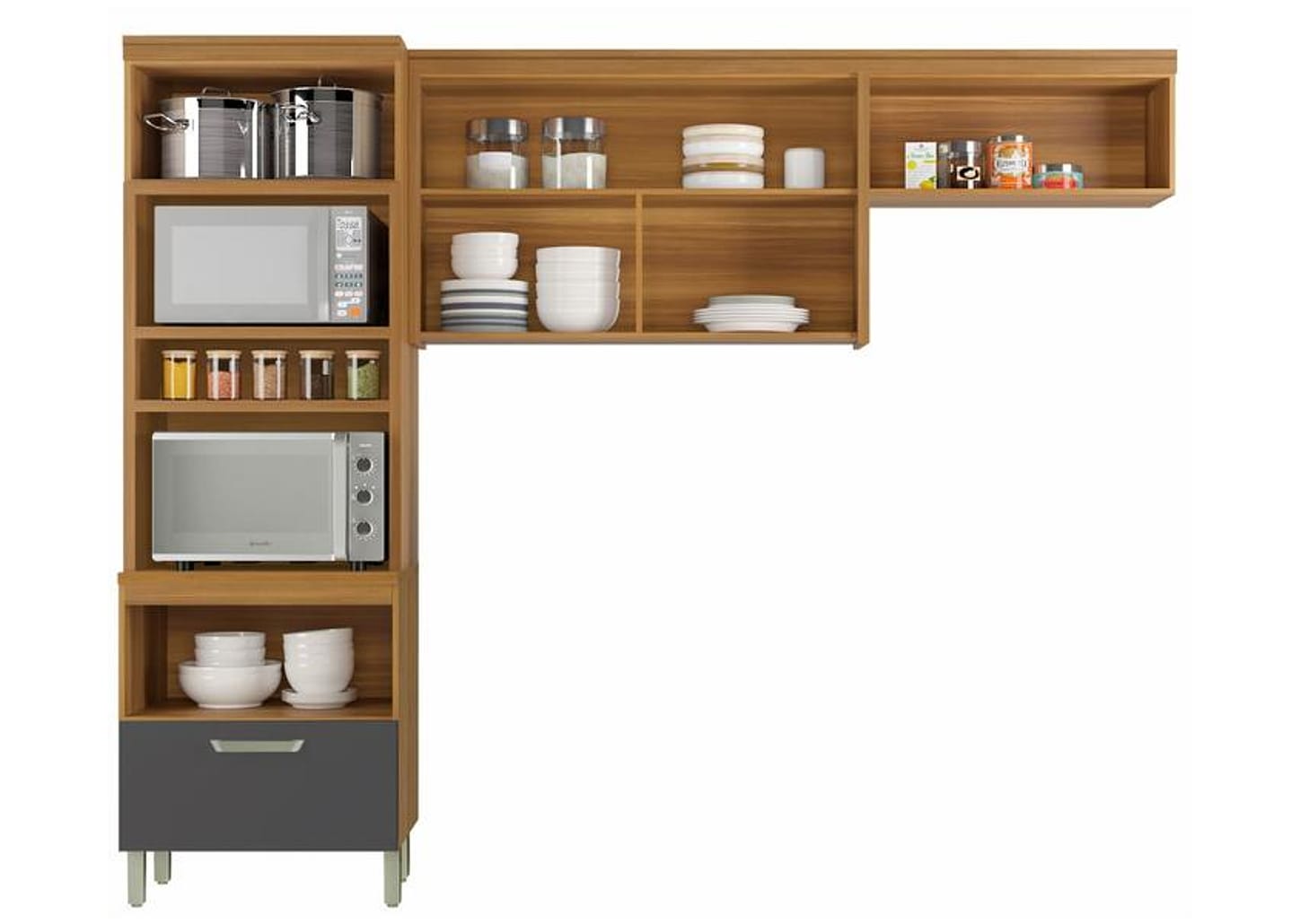 Cozinha Compacta Nesher Realeza Nicho para - Micro-ondas 4 Portas 1 Gaveta 100% MDF