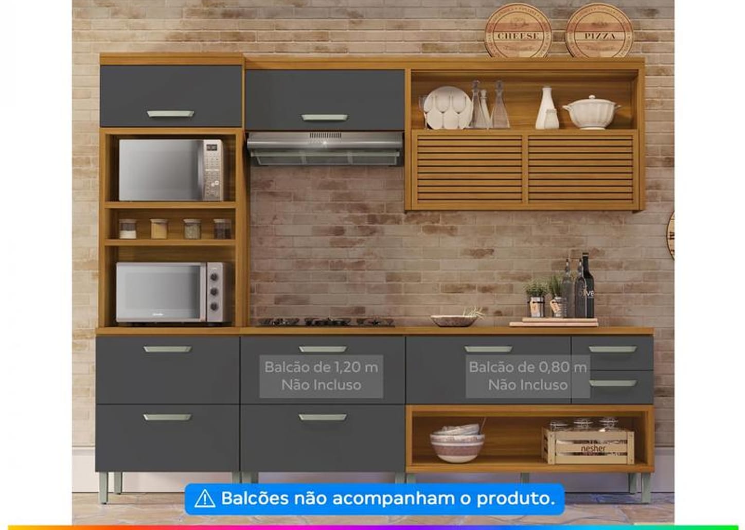 Cozinha Compacta Nesher Realeza Nicho para - Micro-ondas 4 Portas 1 Gaveta 100% MDF