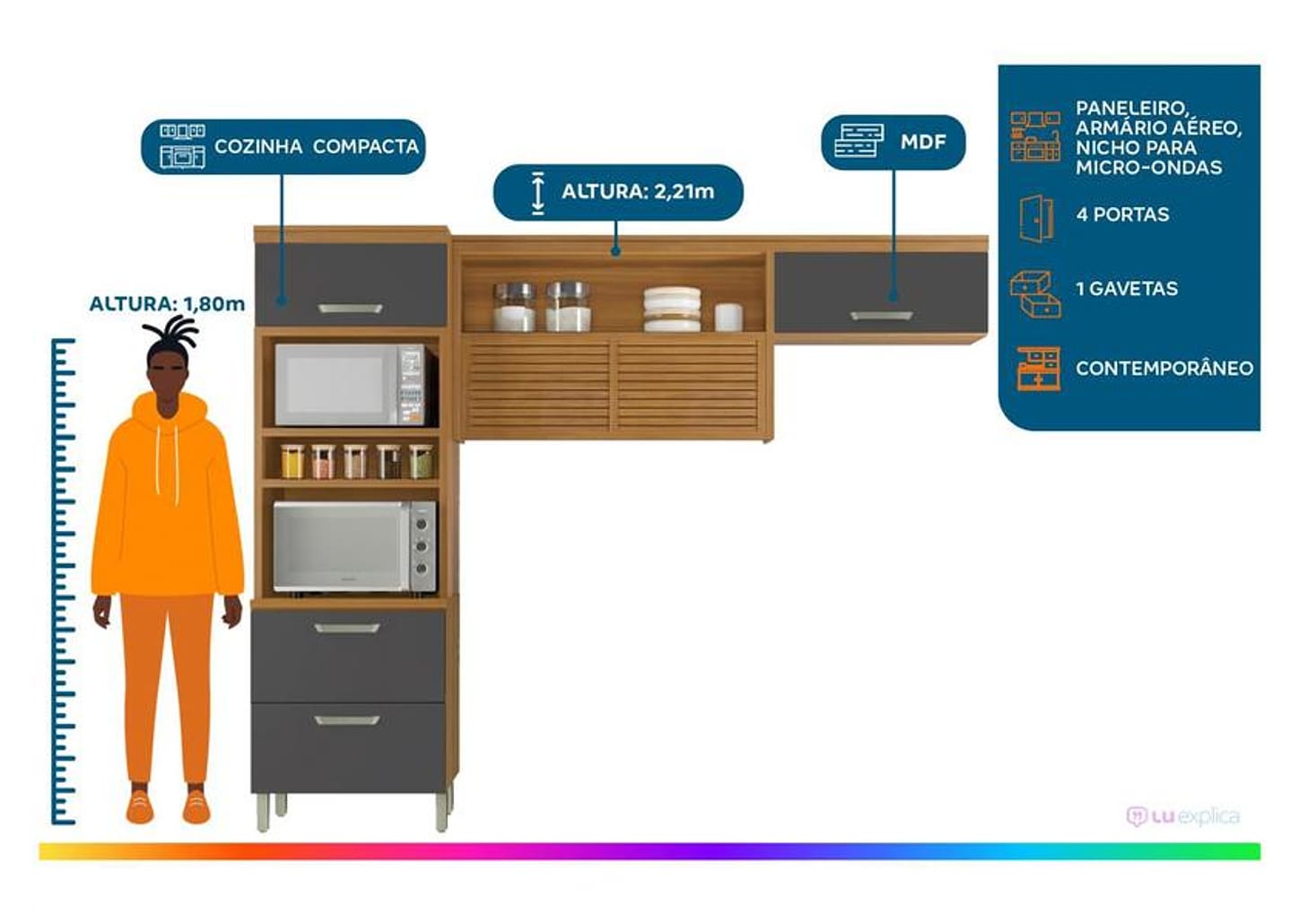Cozinha Compacta Nesher Realeza Nicho para - Micro-ondas 4 Portas 1 Gaveta 100% MDF