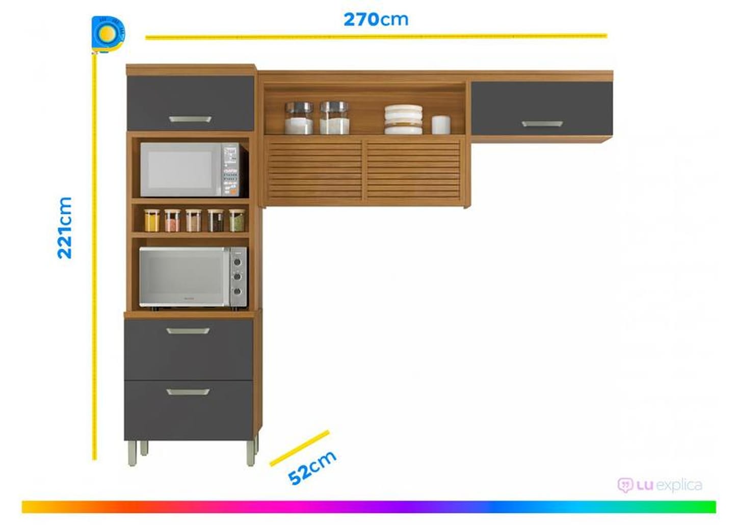 Cozinha Compacta Nesher Realeza Nicho para - Micro-ondas 4 Portas 1 Gaveta 100% MDF