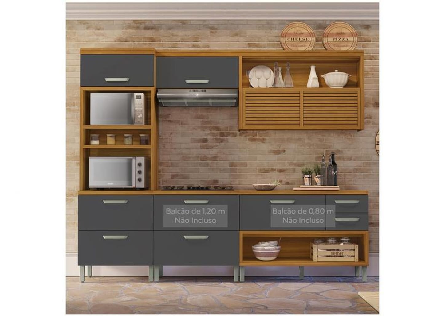 Cozinha Compacta Nesher Realeza Nicho para - Micro-ondas 4 Portas 1 Gaveta 100% MDF