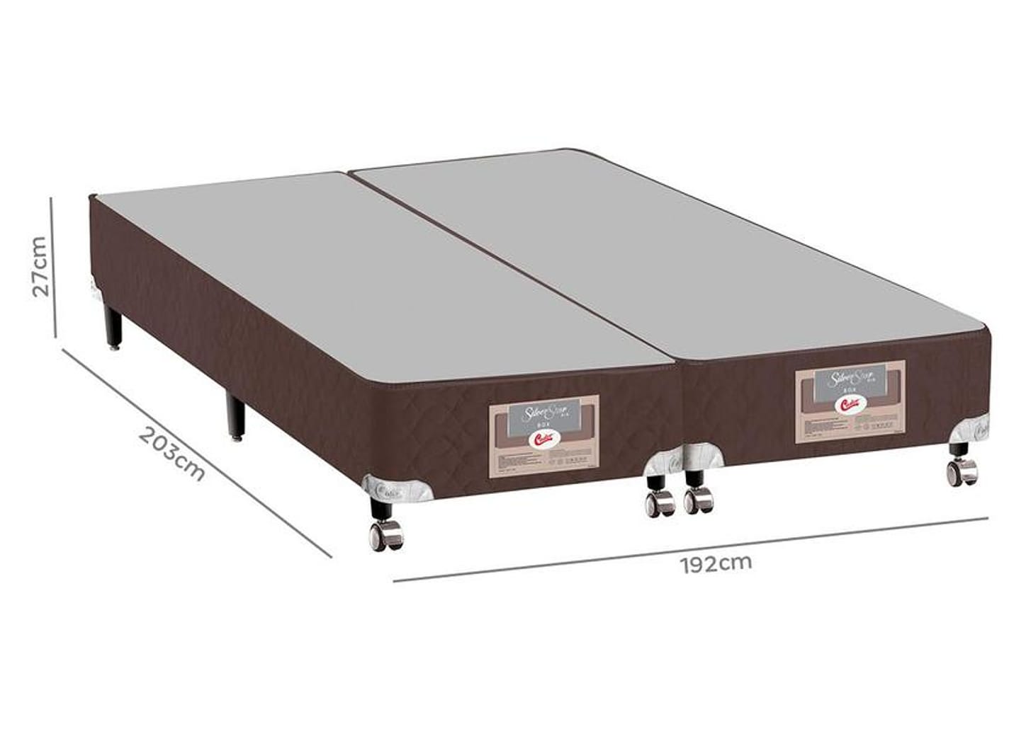 Base Cama Box King Size Castor Bipartido 27x192x203cm Silver Star