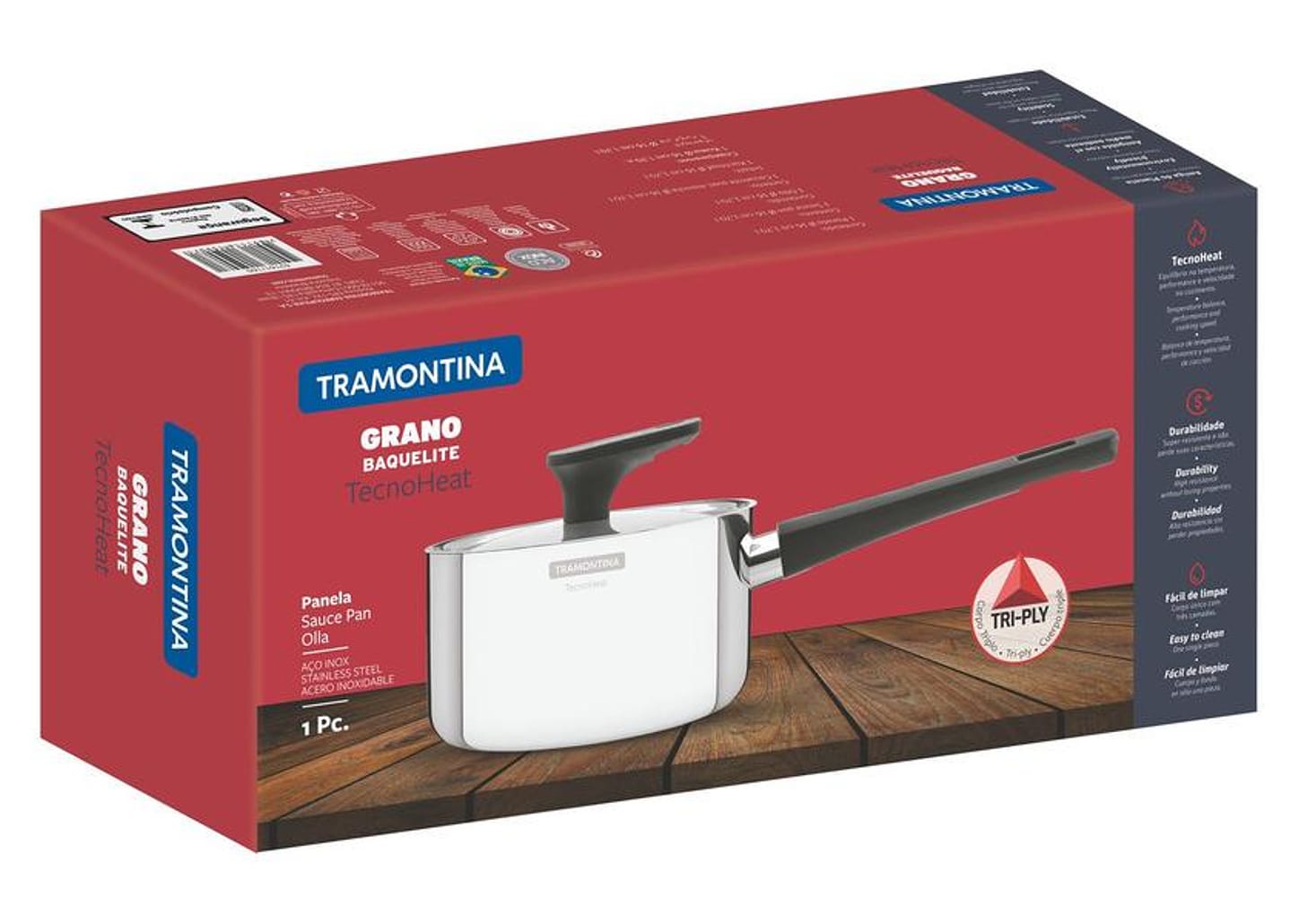 Panela Tramontina Inox Fundo Triplo 16cm 1,7L - Grano Baquelite