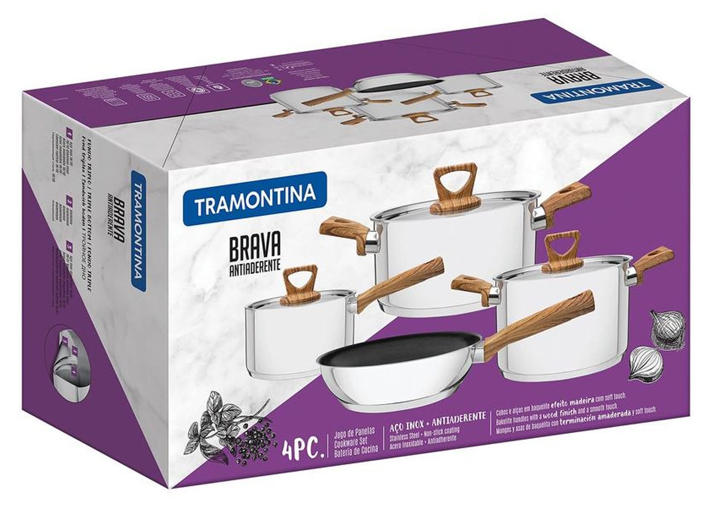 Jogo de Panelas Tramontina Inox Fundo Triplo 4 Peças Brava