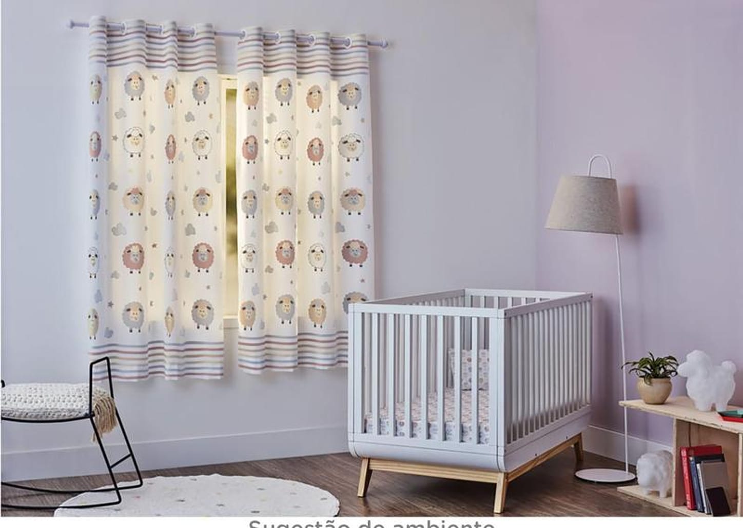 Cortina Infantil Santista Carneiros Londres Pompom 180x280cm