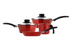 Jogo de Panelas Multiflon Antiaderente de Alumínio Vermelho 4 Peças Essencial