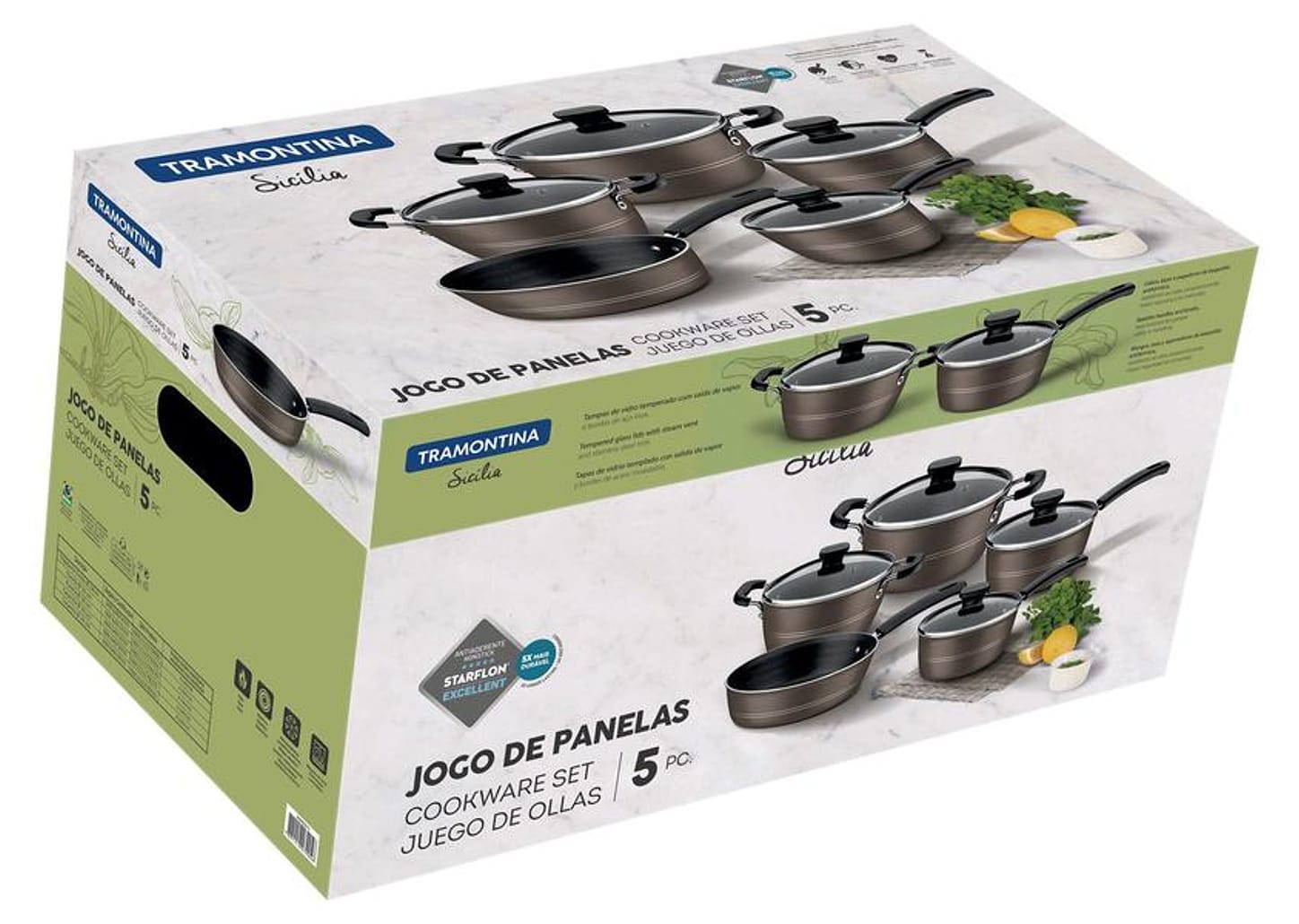 Jogo de Panelas Tramontina Antiaderente de Alumínio Avelã 5 Peças Sicília