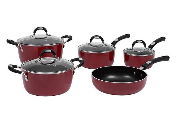 Jogo de Panelas Tramontina Antiaderente de Alumínio Vermelho 5 Peças Mônaco
