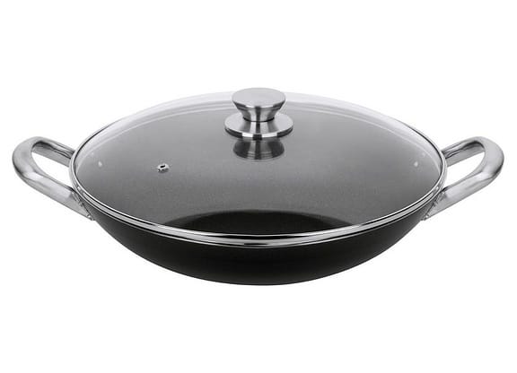 Panela Wok Antiaderente Multiflon de Alumínio com Tampa Profissional Preto 34cm