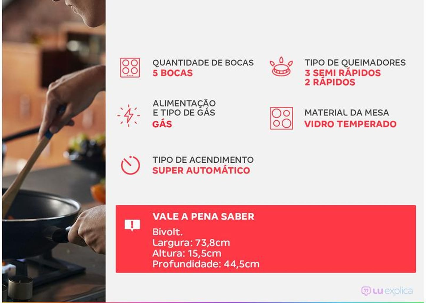 Cooktop 5 Bocas Electrolux a Gás GLP Preto - KE5GP