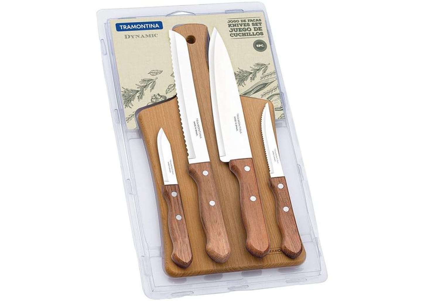 Jogo de Facas para Churrasco Tramontina - Inox com Tábua Dynamic 5 Peças