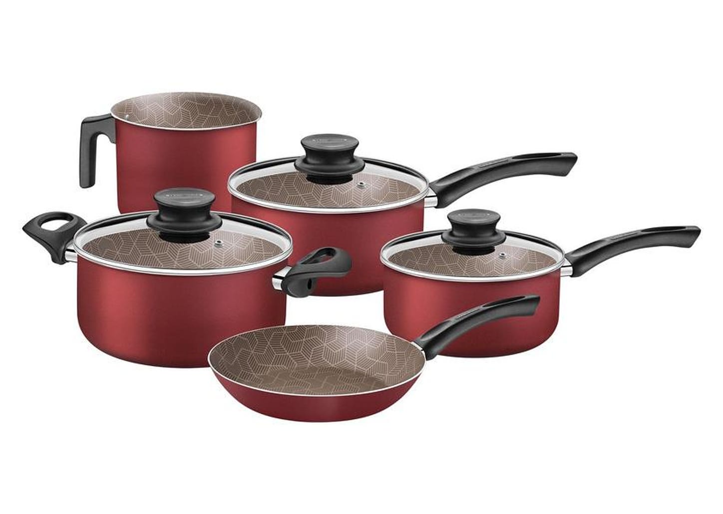 Jogo de Panelas Tramontina Antiaderente de Alumínio Vermelho 5 Peças Texture Paris