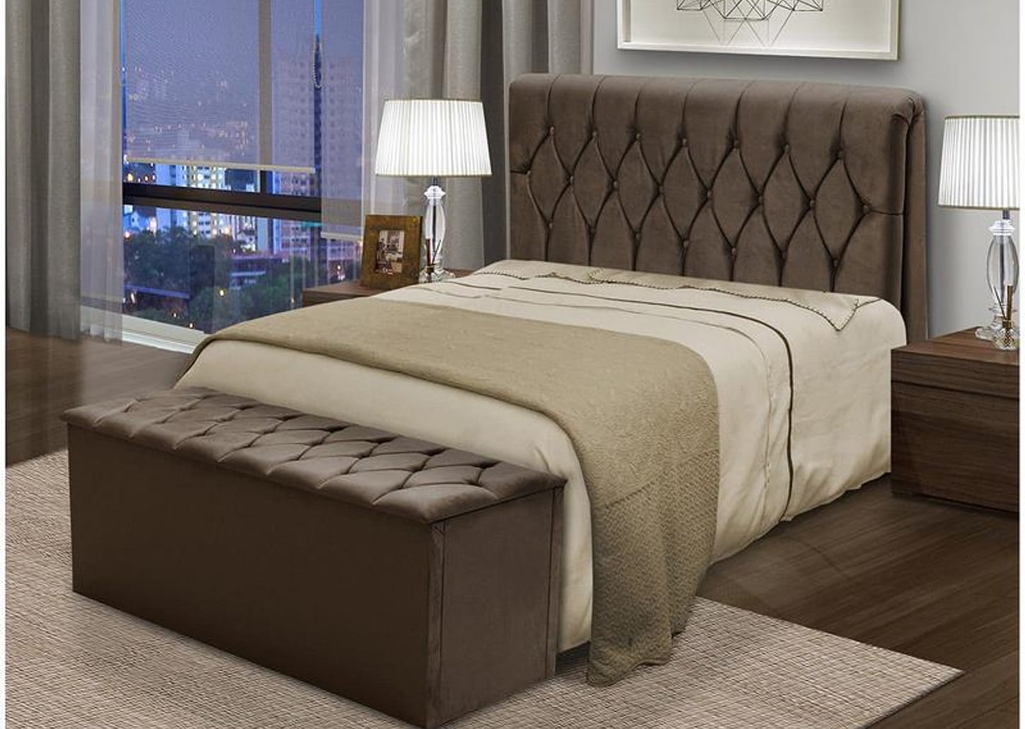 Cabeceira Queen Size Acolchoado Suede Dobuê Movelaria Istambul Chocolate