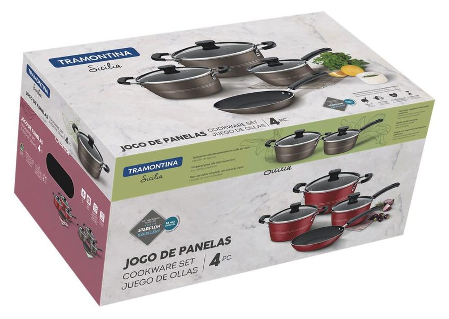 Jogo de Panelas Tramontina Antiaderente de Alumíno - Avelã 4 Peças Sicília