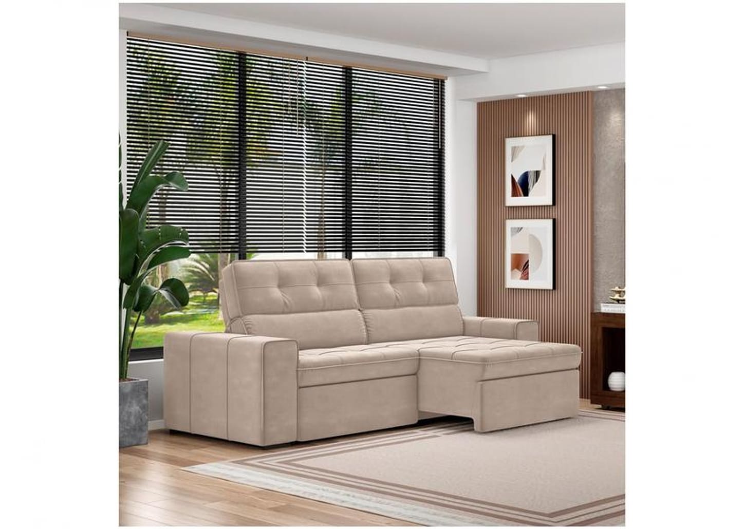 Sofá Retrátil Reclinável 3 Lugares Veludo Joly