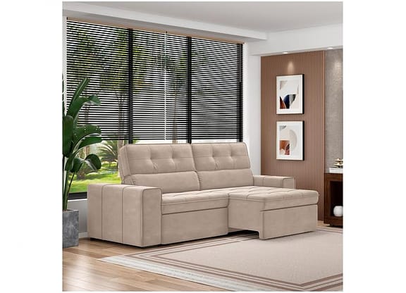 Sofá Retrátil Reclinável 3 Lugares Veludo Joly