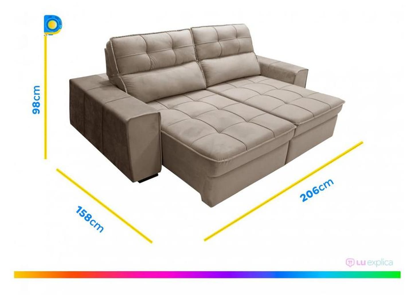 Sofá Retrátil Reclinável 3 Lugares Veludo Joly