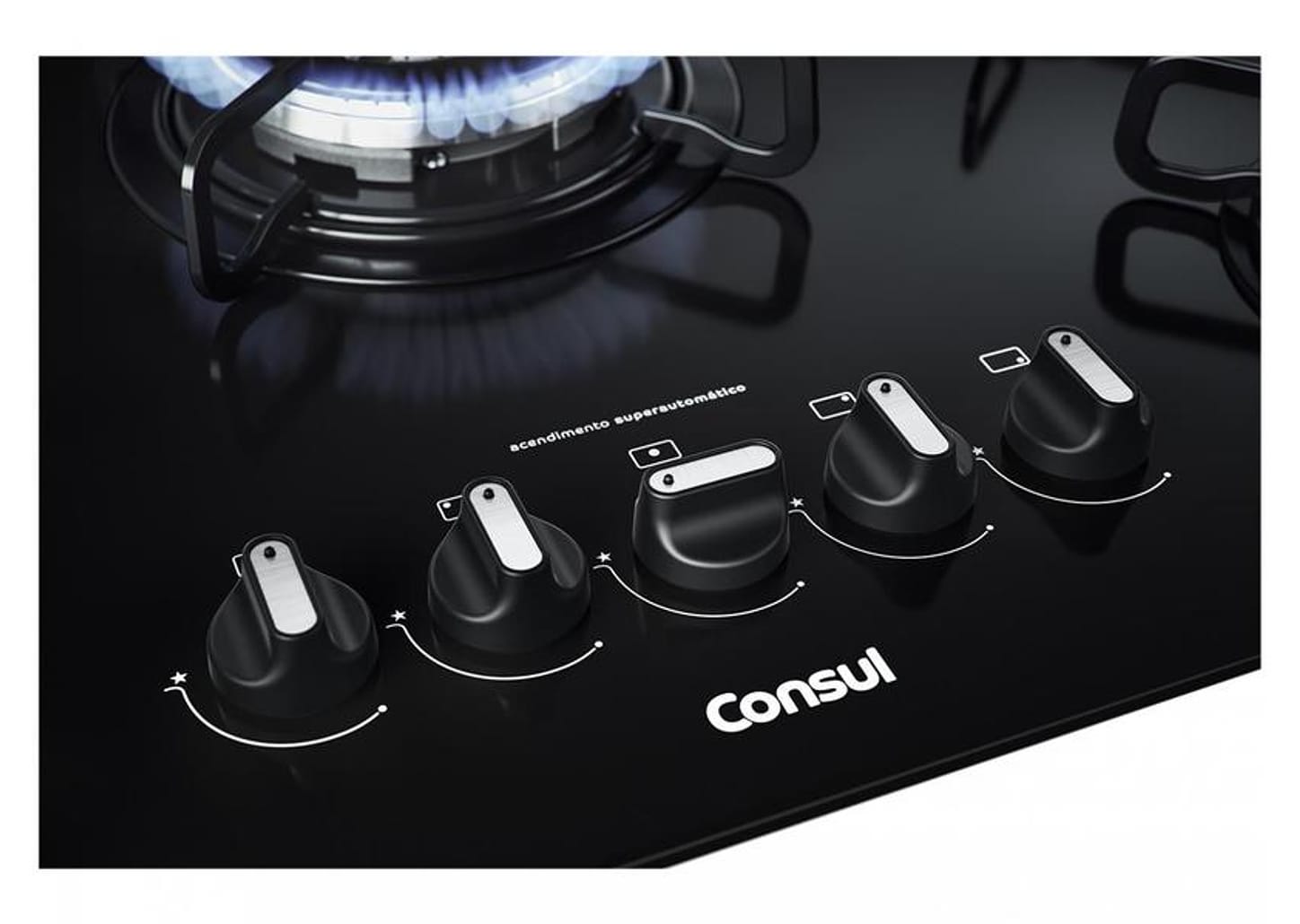 Cooktop 5 Bocas a Gás Natural e GLP Consul Vidro - Temperado Quadrichama Preto CDD75AE