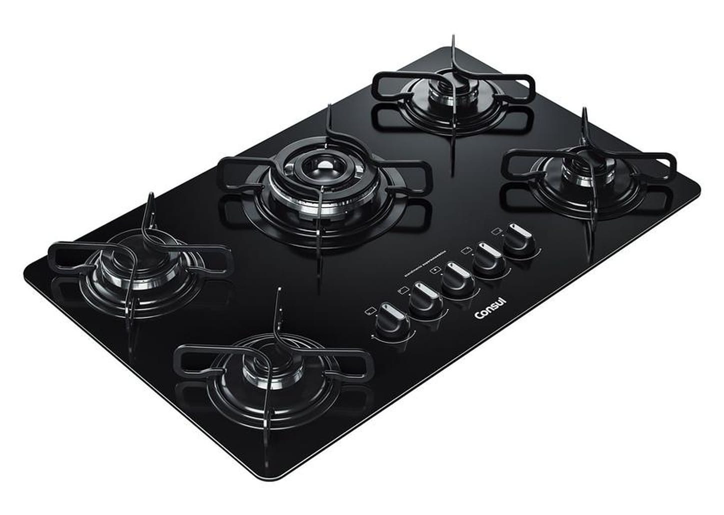 Cooktop 5 Bocas a Gás Natural e GLP Consul Vidro - Temperado Quadrichama Preto CDD75AE