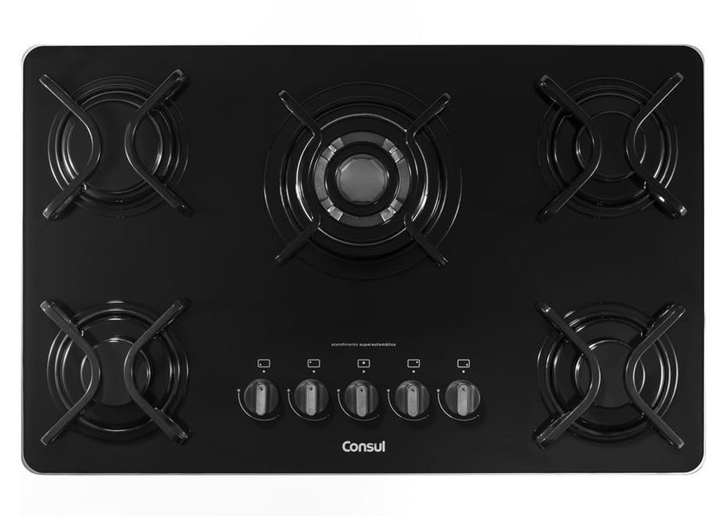 Cooktop 5 Bocas a Gás Natural e GLP Consul Vidro - Temperado Quadrichama Preto CDD75AE