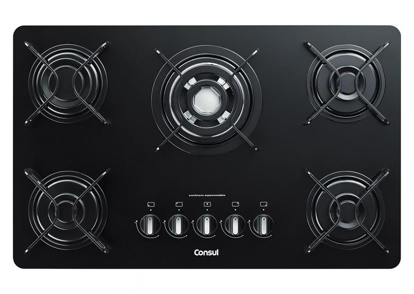 Cooktop 5 Bocas a Gás Natural e GLP Consul Vidro - Temperado Quadrichama Preto CDD75AE