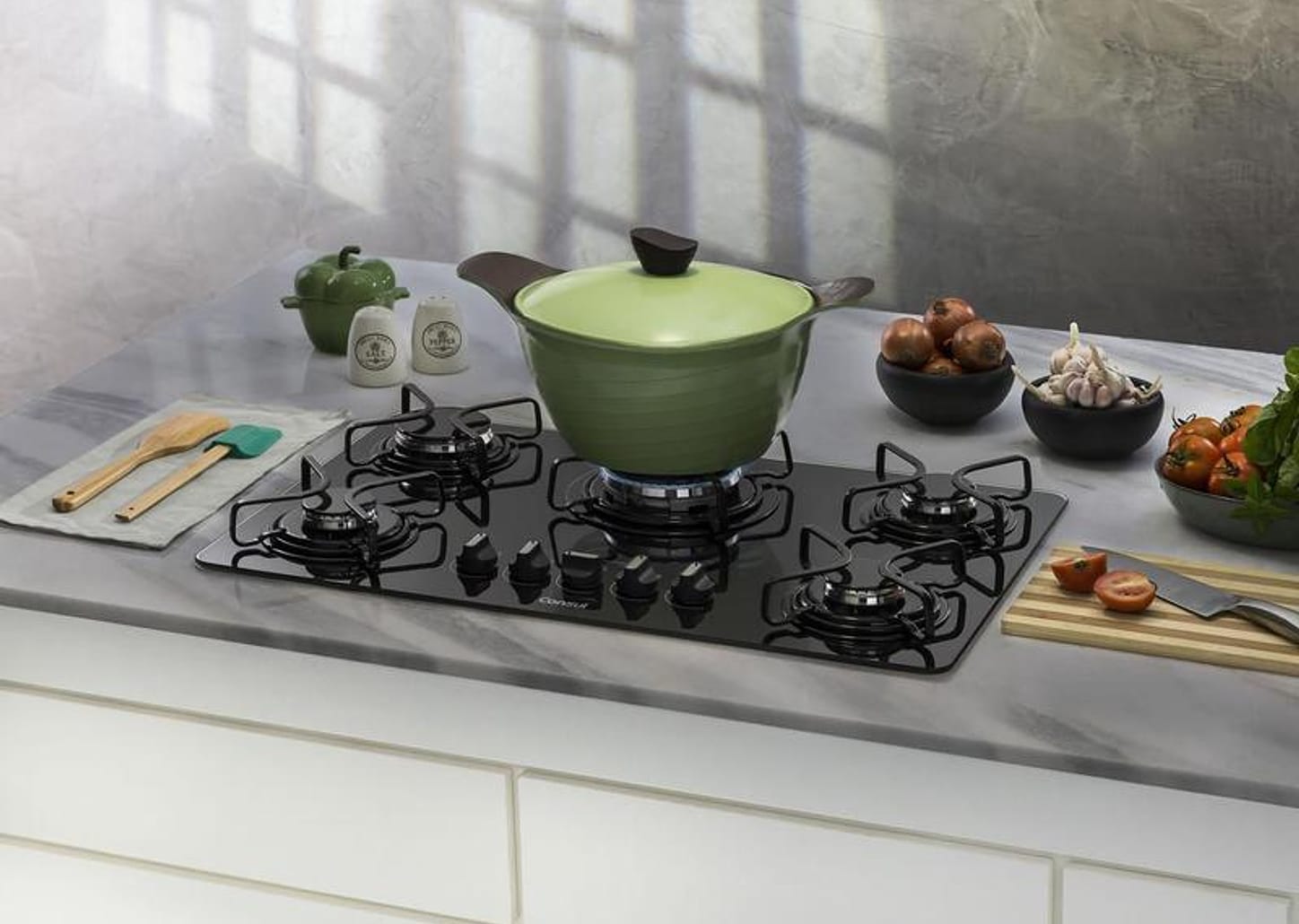 Cooktop 5 Bocas a Gás Natural e GLP Consul Vidro - Temperado Quadrichama Preto CDD75AE