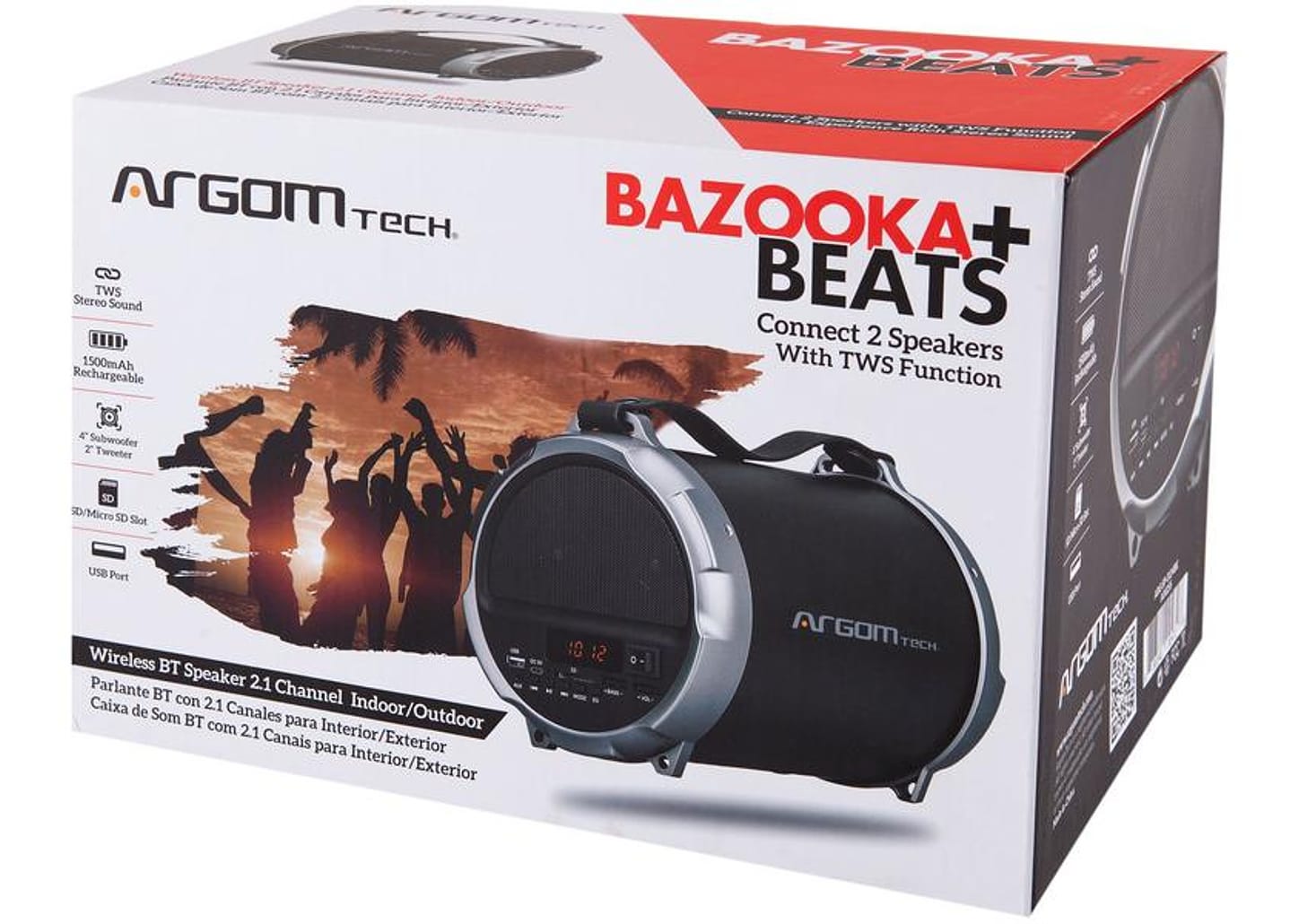 Caixa de Som Argom Bazooka ARG-SP-3124BN Bluetooth - Portátil 18W USB com Tweeter