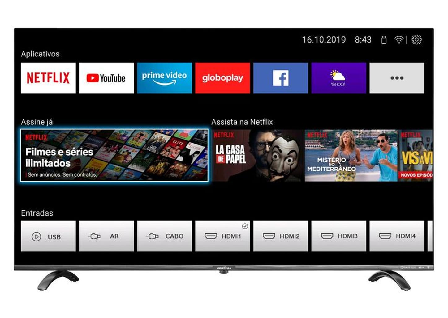Smart TV UHD D-LED 55” Britania BTV55Q20N5SBL - Wi-Fi 4 HDMI 2 USB