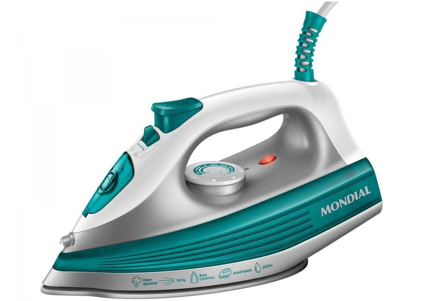 Ferro de Passar Roupa a Vapor Mondial - Lar FVN-01-G Branco e Verde