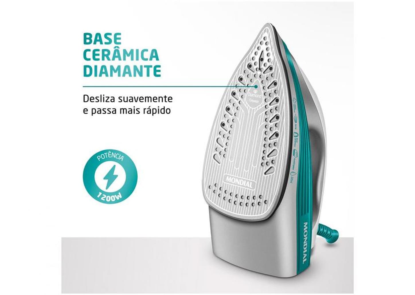 Ferro de Passar Roupa a Vapor Mondial - Lar FVN-01-G Branco e Verde