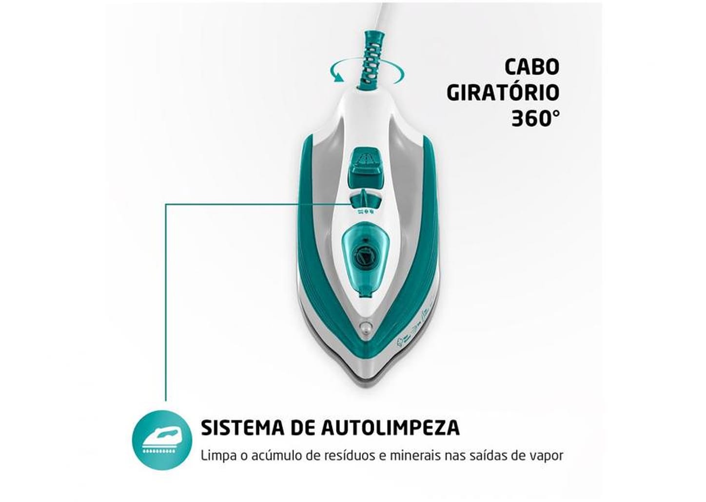 Ferro de Passar Roupa a Vapor Mondial - Lar FVN-01-G Branco e Verde