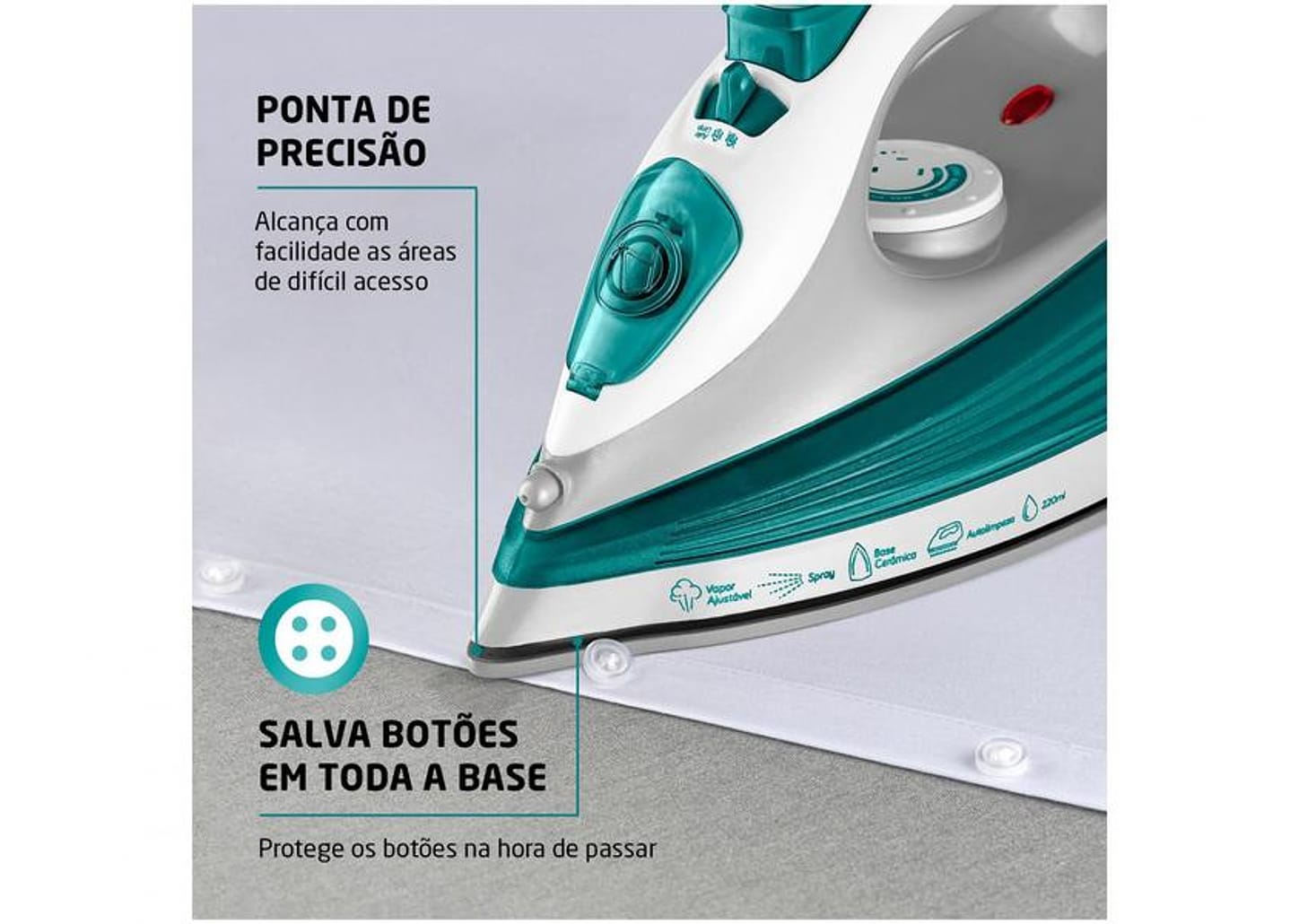 Ferro de Passar Roupa a Vapor Mondial - Lar FVN-01-G Branco e Verde